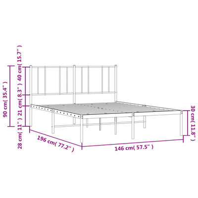 vidaXL Bedframe met hoofdbord metaal zwart 140x190 cm