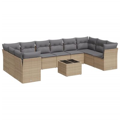 vidaXL 11-delige Tuinset met kussens poly rattan beige