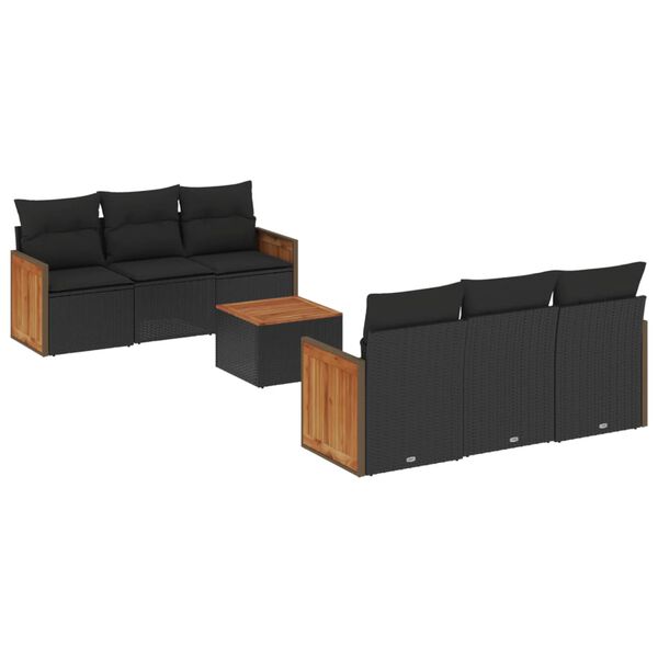 vidaXL 7-delige Loungeset met kussens poly rattan zwart