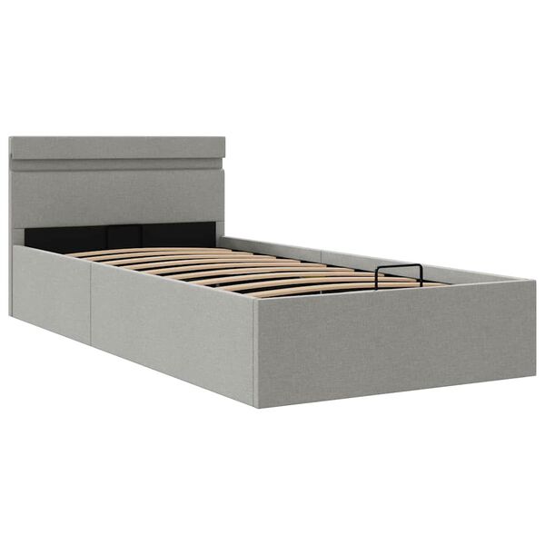 vidaXL Bedframe met opbergruimte en LED stof lichtgrijs 90x200 cm