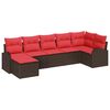vidaXL Bankstel met kussen met opslag 7 pcs Bruin en Rood poly rattan
