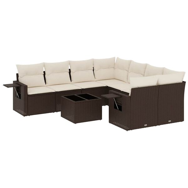 vidaXL 9-delige Loungeset met kussens poly rattan bruin
