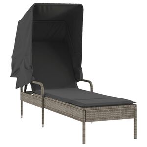vidaXL Ligbed met luifel poly rattan grijs