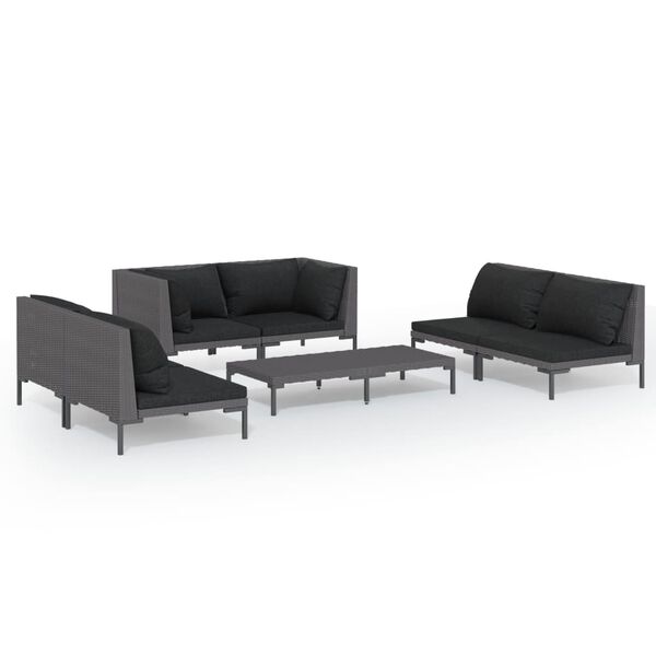 vidaXL 7-delige Loungeset met kussens poly rattan donkergrijs