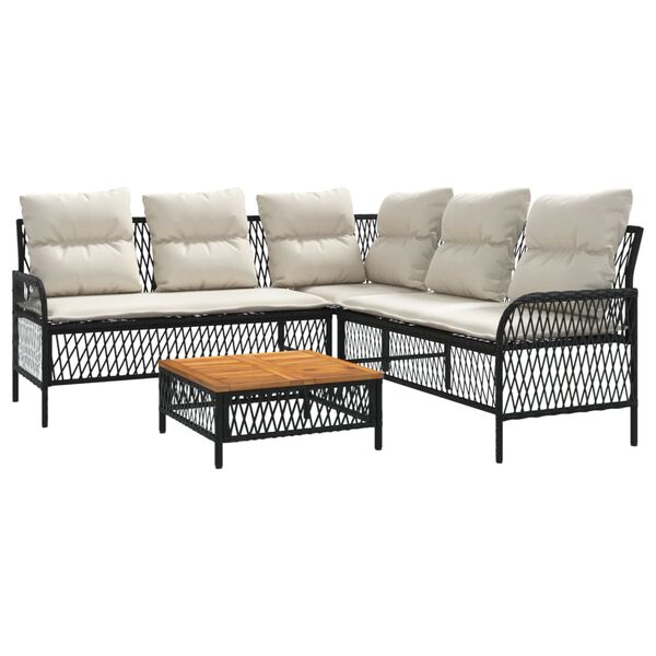 vidaXL 2-delige Loungeset met kussens poly rattan zwart