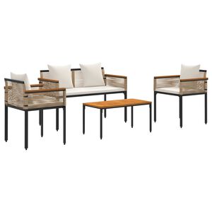 vidaXL Buitenmeubelset met kussen Beige en Cr&egrave;me Wit poly rattan