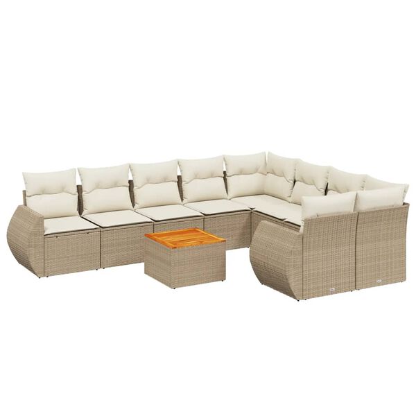 vidaXL 10-delige Loungeset met kussens poly rattan beige