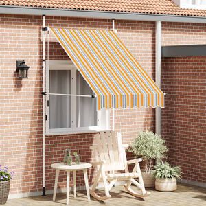 vidaXL Luifel handmatig uittrekbaar 150 cm geel en blauwe strepen