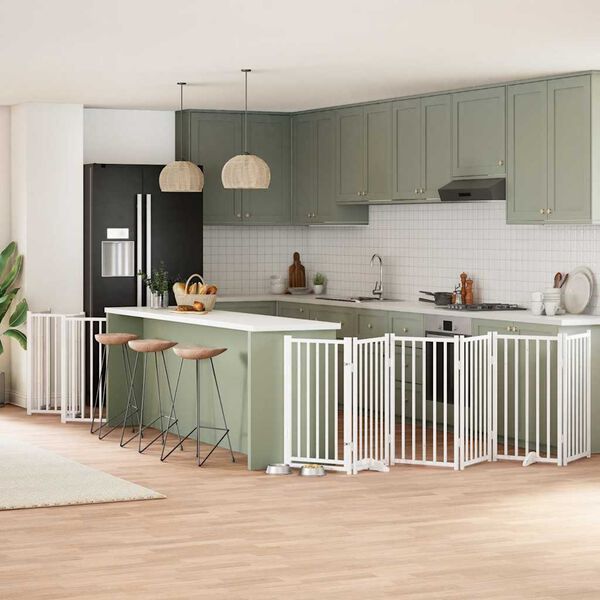 vidaXL Hondenhek inklapbaar met deur 12 panelen 600cm populierhout wit