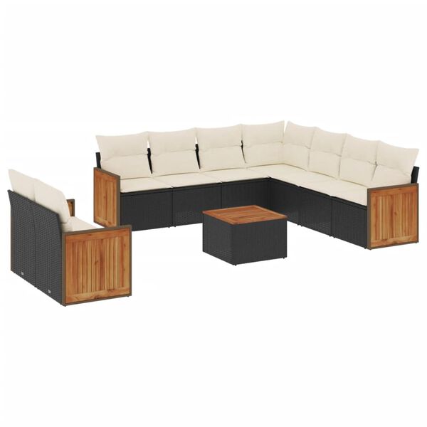 vidaXL 10-delige Loungeset met kussens poly rattan zwart