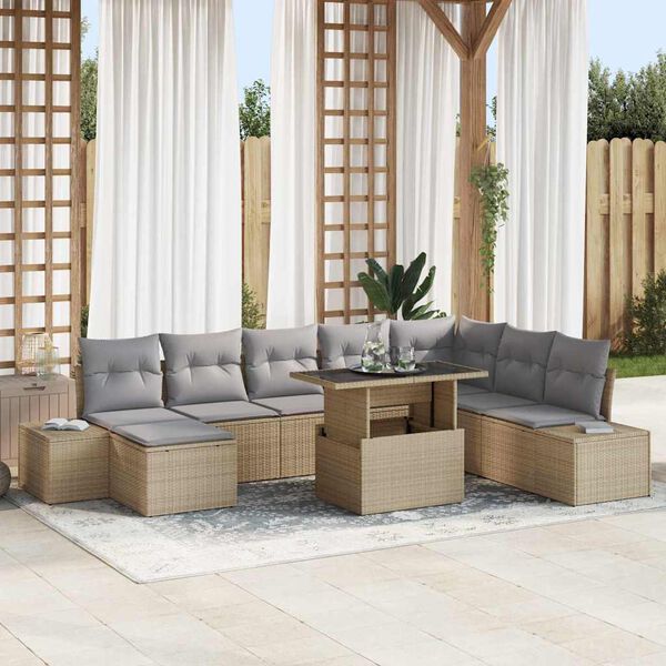 vidaXL Tuin Sofa Set met opslag 9 pcs Beige Poly riet