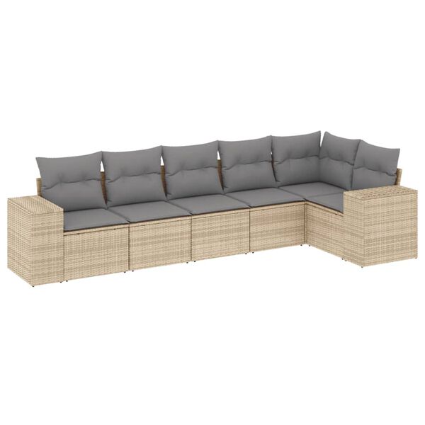 vidaXL 6-delige Loungeset met kussens poly rattan beige