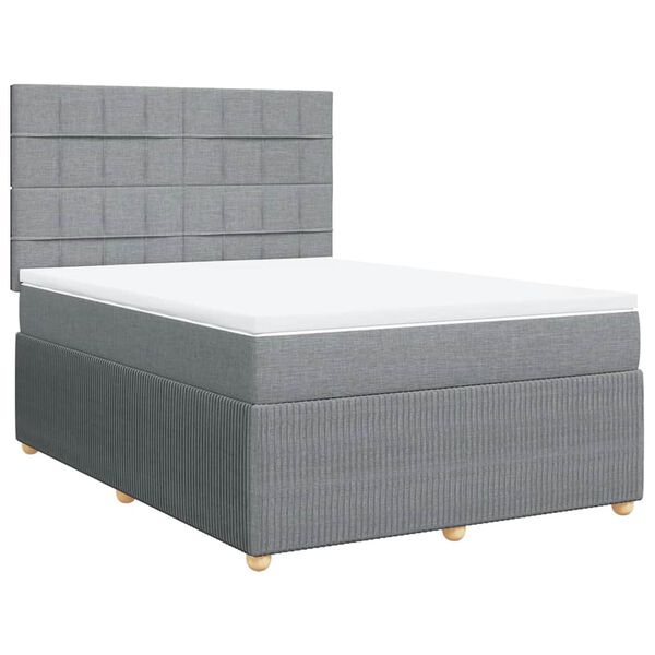 vidaXL Boxspring met matras stof lichtgrijs 160x200 cm