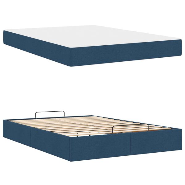 vidaXL Bedframe met matras met matras 2 pcs Blauw Stof