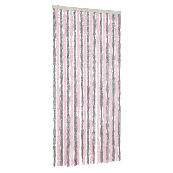 vidaXL Vliegengordijn 90x200 cm chenille zilvergrijs en roze
