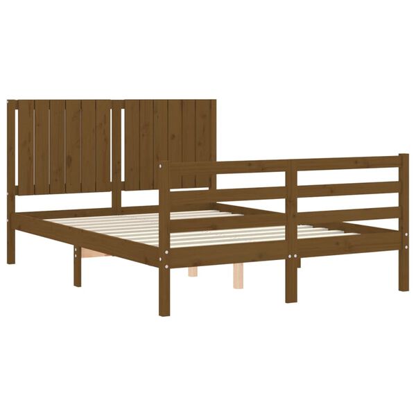 vidaXL Bedframe met hoofdbord massief hout honingbruin 140x190 cm