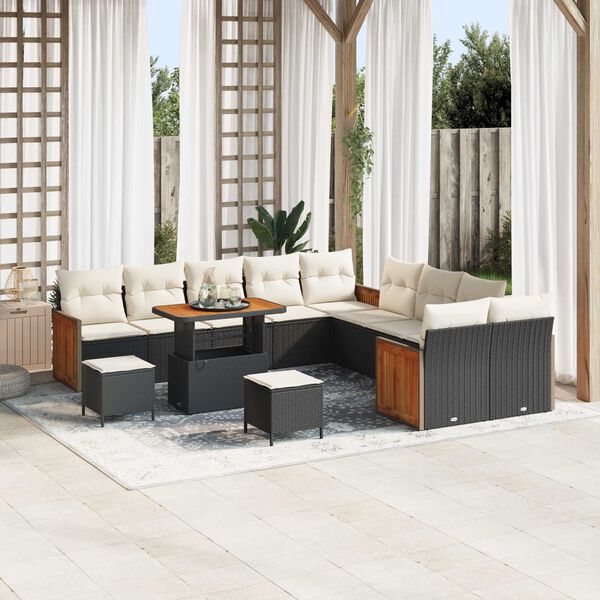 vidaXL Tuinbankenset met kussen 17 pcs Zwart en Cr&egrave;me poly rattan