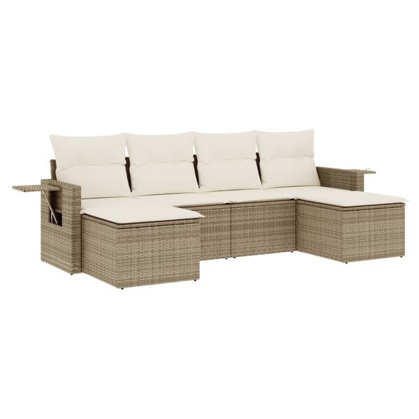 vidaXL 6-delige Loungeset met kussens poly rattan beige