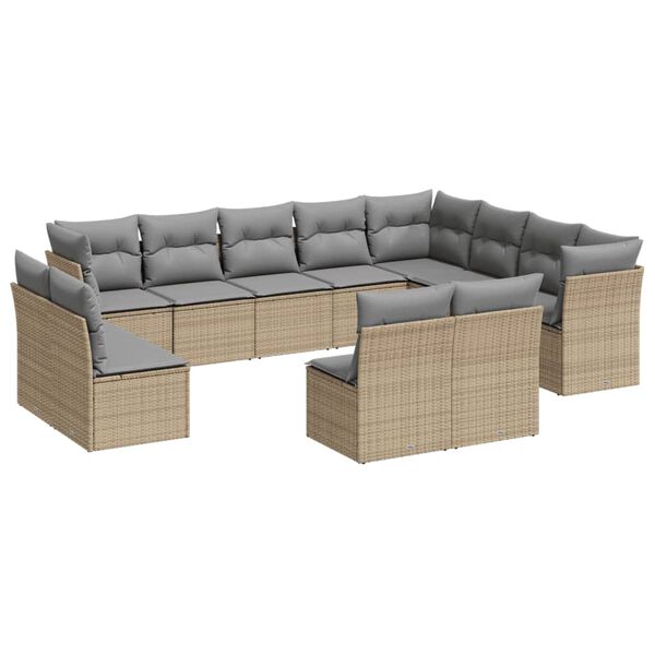 vidaXL 12-delige Loungeset met kussens poly rattan beige