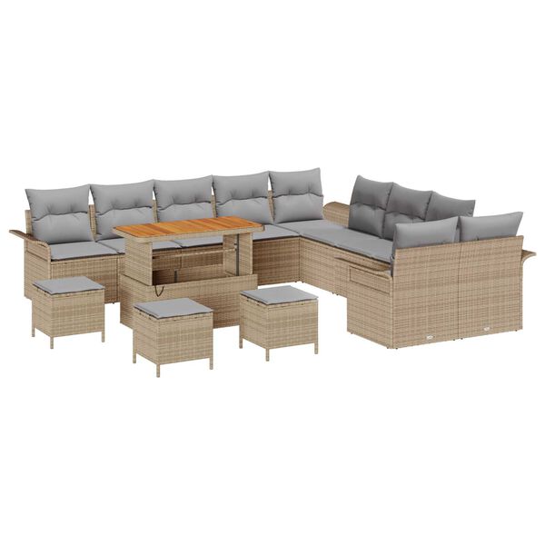 vidaXL Tuin Sofa Set met kussen met opslag 14 pcs Beige en Licht Grijs