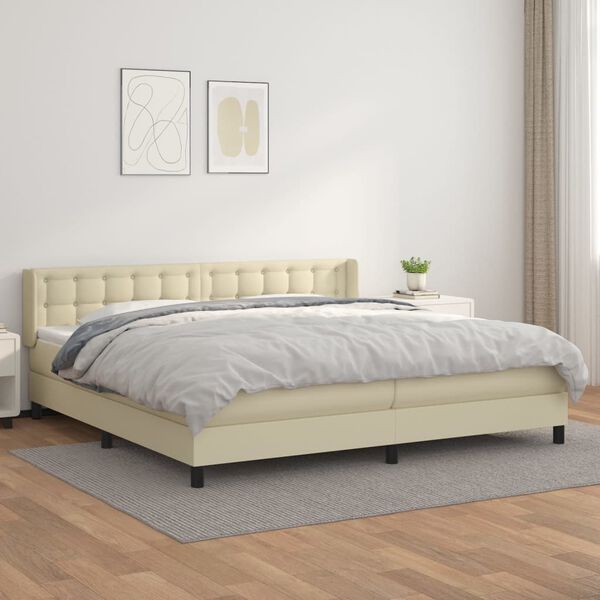 vidaXL Boxspring met matras kunstleer cr&egrave;mekleurig 200x200 cm