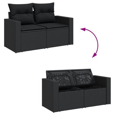 vidaXL 9-delige Loungeset met kussens poly rattan zwart