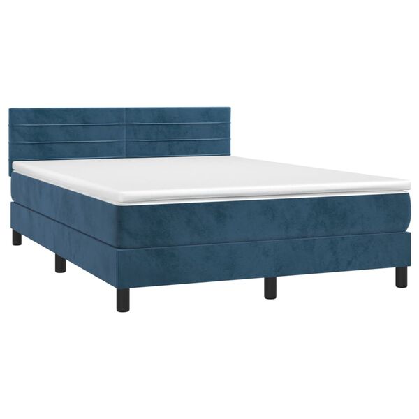 vidaXL Boxspring met matras fluweel donkerblauw 140x190 cm