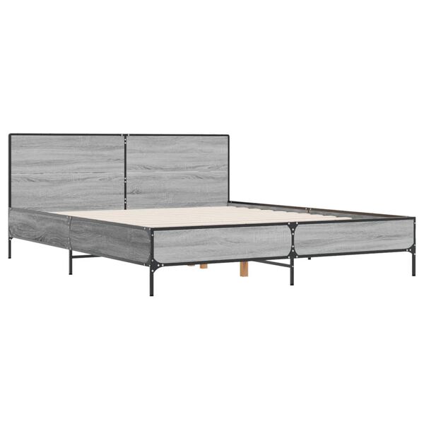 vidaXL Bedframe bewerkt hout metaal grijs sonoma eiken 120x190 cm