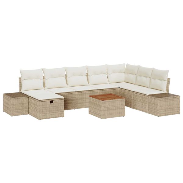 vidaXL Tuin Sofa Set met kussen met opslag 9 pcs Beige Poly riet