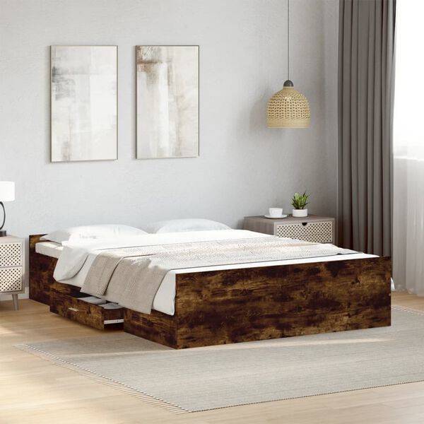 vidaXL Bedframe met lades bewerkt hout gerookt eikenkleurig 120x200 cm