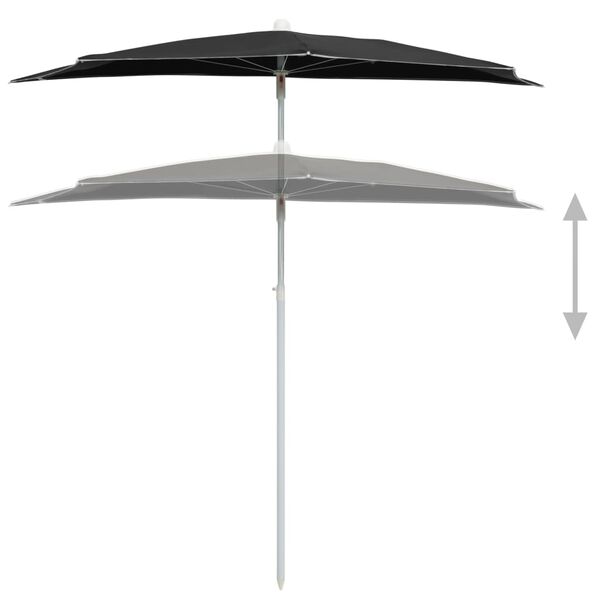 vidaXL Parasol half met paal 180x90 cm zwart