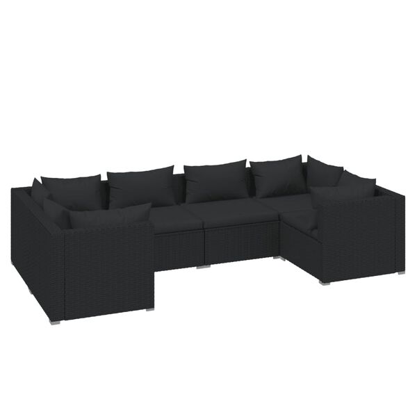vidaXL 6-delige Loungeset met kussens poly rattan zwart