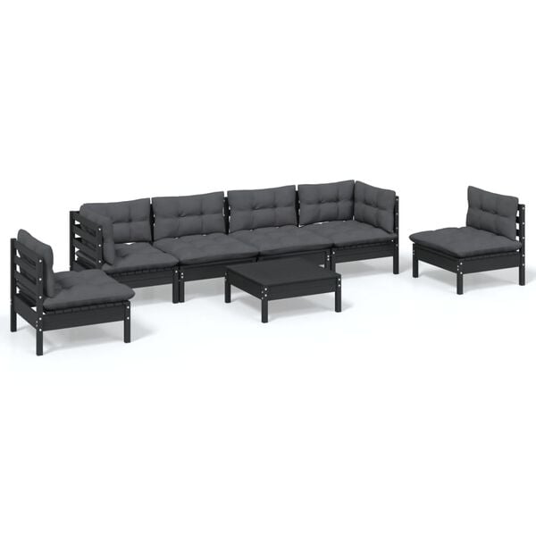 vidaXL 7-delige Loungeset met kussens massief grenenhout