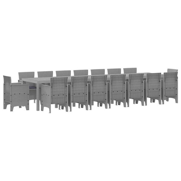 vidaXL Tuin Eettafelset met kussens met kussen 17 pcs Lichtgrijs PP