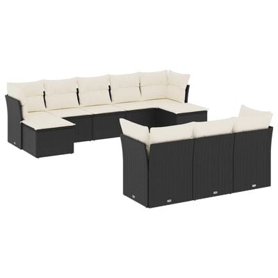 vidaXL 10-delige Loungeset met kussens poly rattan zwart