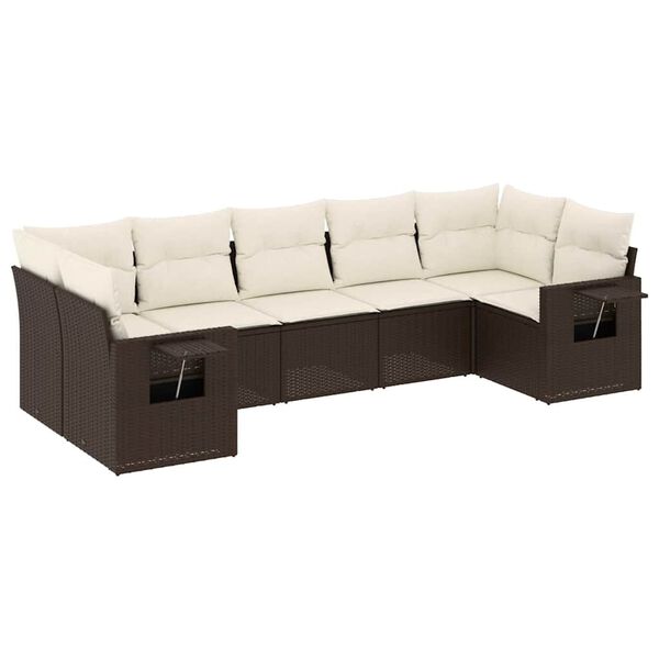 vidaXL 7-delige Loungeset met kussens poly rattan bruin