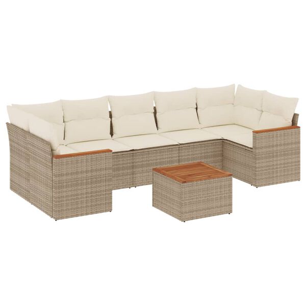 vidaXL 8-delige Loungeset met kussens poly rattan beige