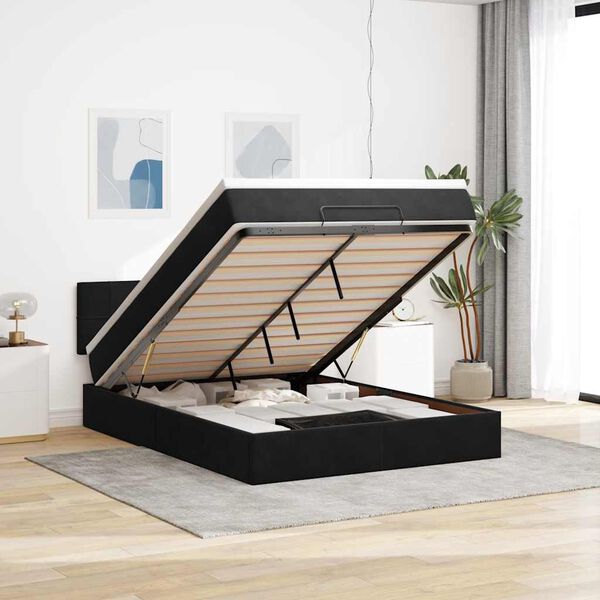 vidaXL Ottoman bed met matras 140x190cm fluweel zwart