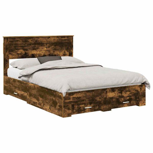 vidaXL Bedframe met lade met hoofdeinde met opslag Bewerkt hout