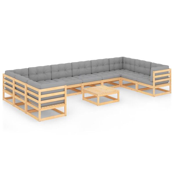 vidaXL 11-delige Loungeset met kussens massief grenenhout