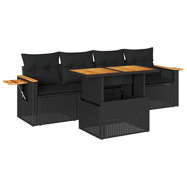 vidaXL 5-delige Loungeset met kussens poly rattan acacia zwart