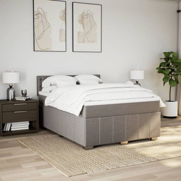 vidaXL Boxspring met matras stof taupe 140x190 cm