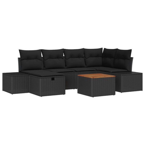 vidaXL Tuin Sofa Set met kussen met opslag 7 pcs Zwart Poly riet