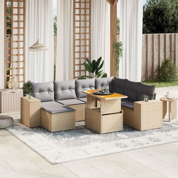 vidaXL 8-delige Loungeset met kussens poly rattan beige