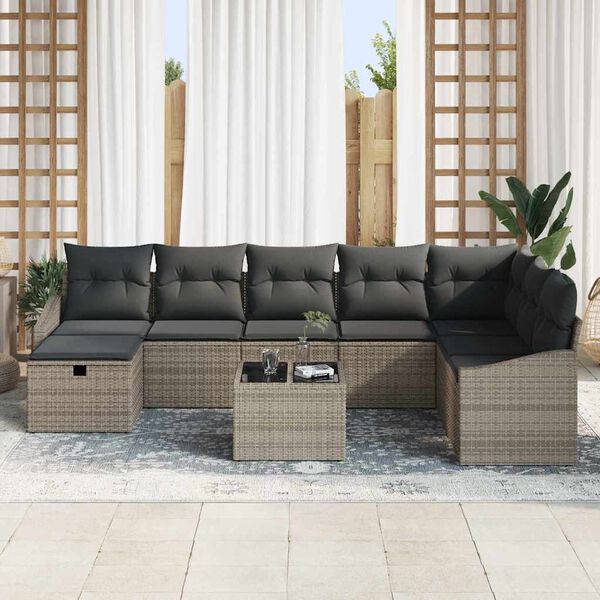 vidaXL Tuin Sofa Set met kussen met opslag 9 pcs poly rattan