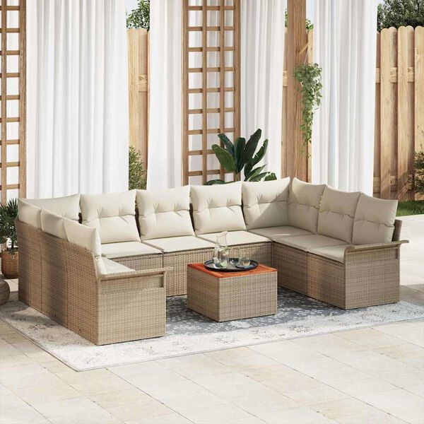 vidaXL Tuin Sofa Set 10 pcs Beige Poly riet