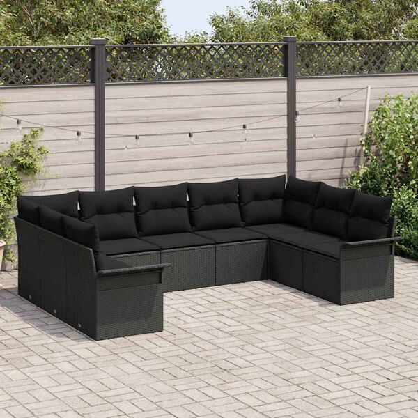 vidaXL Tuin Sofa Set met opslag 9 pcs Zwart poly rattan