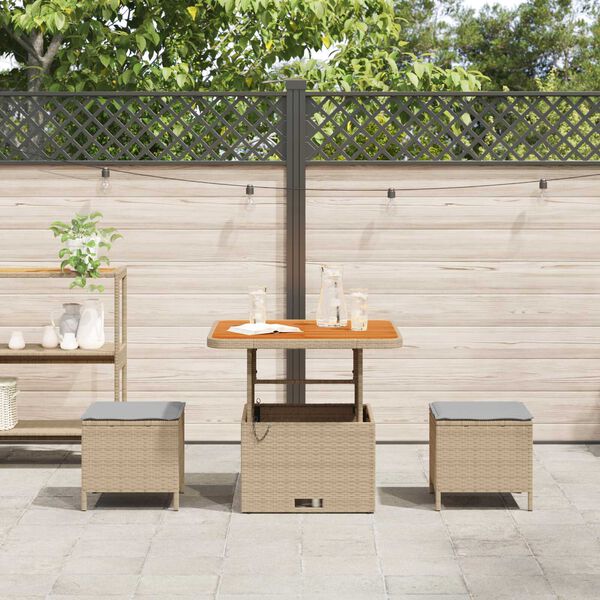 vidaXL Tuin eettafelset Beige poly rattan