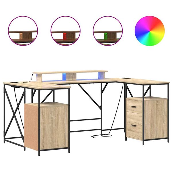 vidaXL Bureau met lade Sonoma Eiken 182 x 101 x 87,5 cm Bewerkt hout