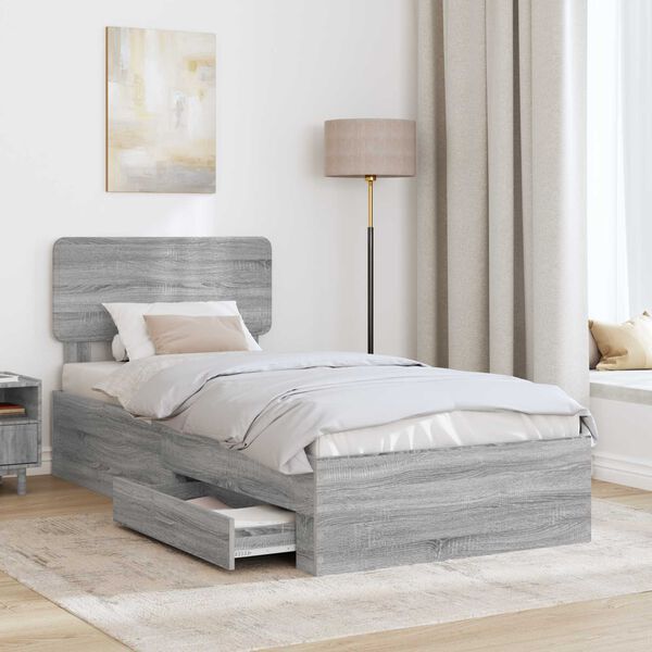 vidaXL Bedframe met hoofdeinde Grijs Sonoma 75 x 190 cm Bewerkt hout
